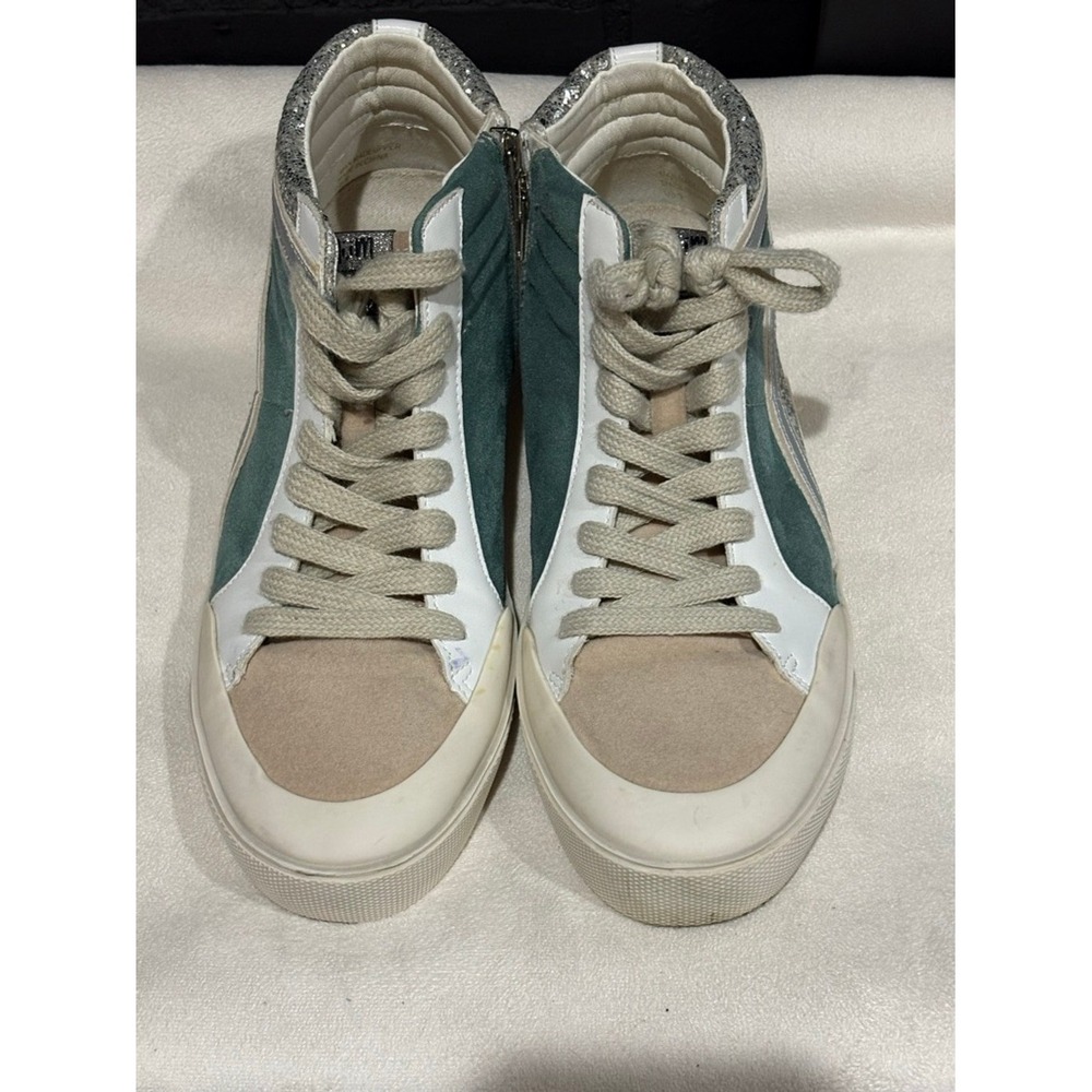 Miracle Miles Women Silver Glitter Teal Suede High Top Star Sneakers‎ Zip Up